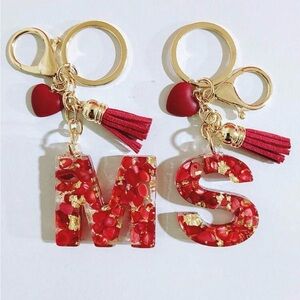 Gold and Red Initial Keychain Set